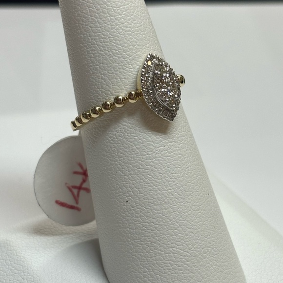 Genuine 14K Yellow Gold Marquis Shaped Diamond Engagement/Promise Ring - Picture 3 of 4